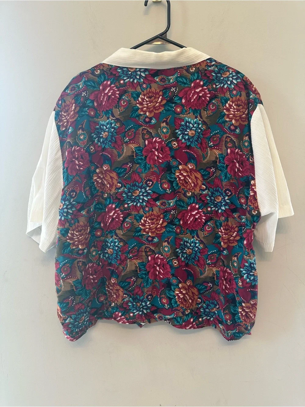 Vintage 90s Chelsea Warehouse Floral Button Front Camp Shirt w/ Cream Collar 24W - Picture 5 of 6